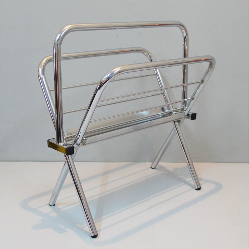 Vintage magazine rack in chromed metal - 1960s