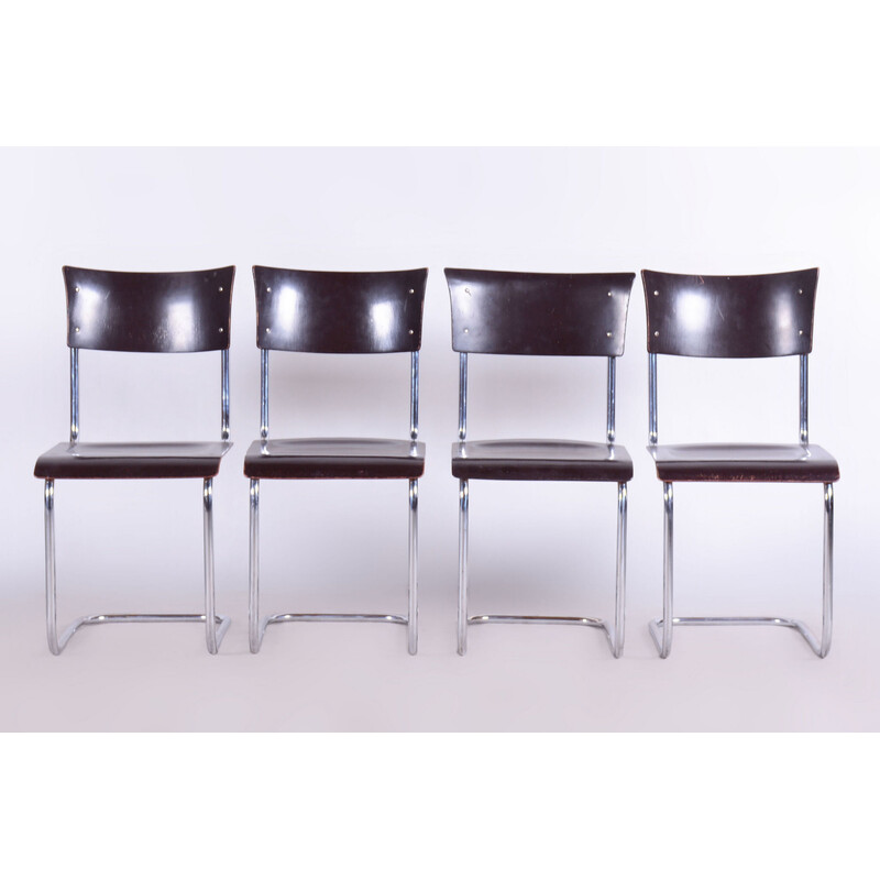 Set of 4 vintage steel and chrome chairs by Mart Stam for Robert Slezak, Czechoslovakia 1930