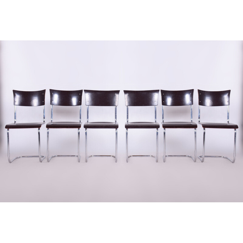 Set of 4 vintage steel and chrome chairs by Mart Stam for Robert Slezak, Czechoslovakia 1930