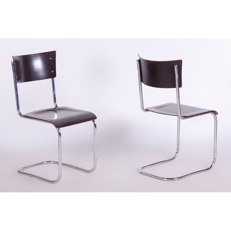 Set of 4 vintage steel and chrome chairs by Mart Stam for Robert Slezak, Czechoslovakia 1930