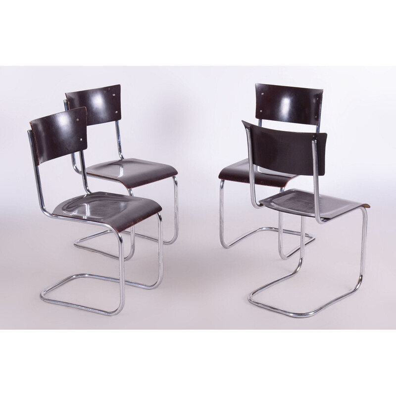 Lot de 4 chaises vintage en acier et chrome par Mart Stam pour Robert Slezak, Tchécoslovaquie 1930