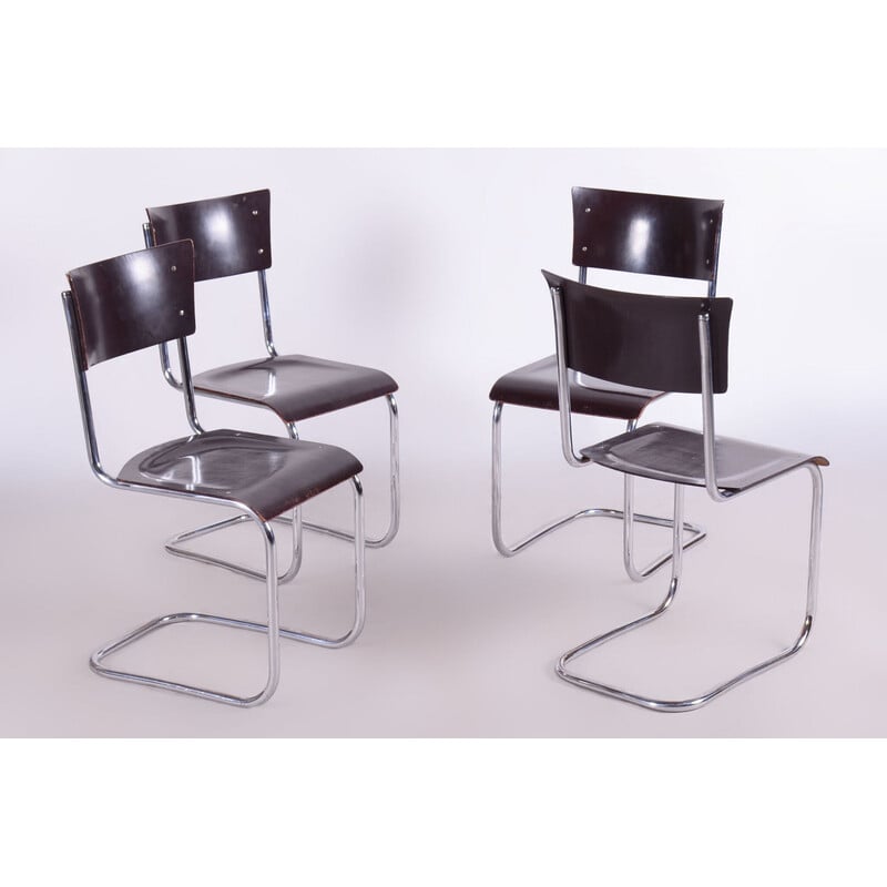 Set of 4 vintage steel and chrome chairs by Mart Stam for Robert Slezak, Czechoslovakia 1930