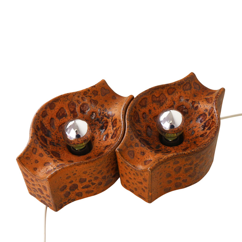 Set of two brown ceramic table lights, 1960s