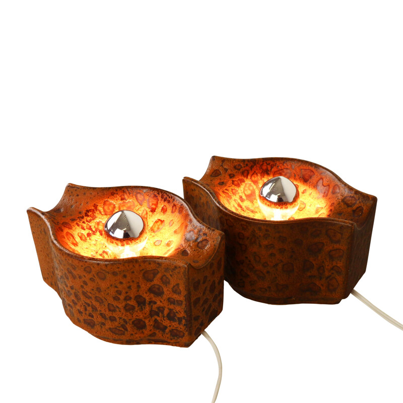 Set of two brown ceramic table lights, 1960s