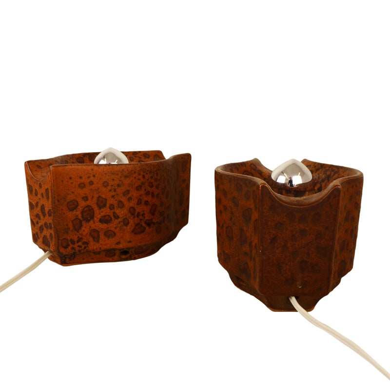 Set of two brown ceramic table lights, 1960s