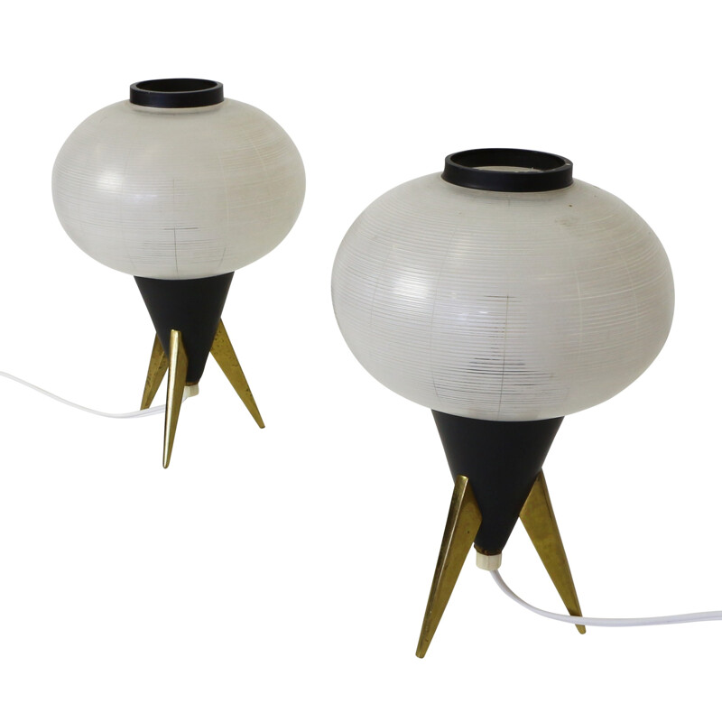 Paire de lampes de table noires à trépied atomique - 1950