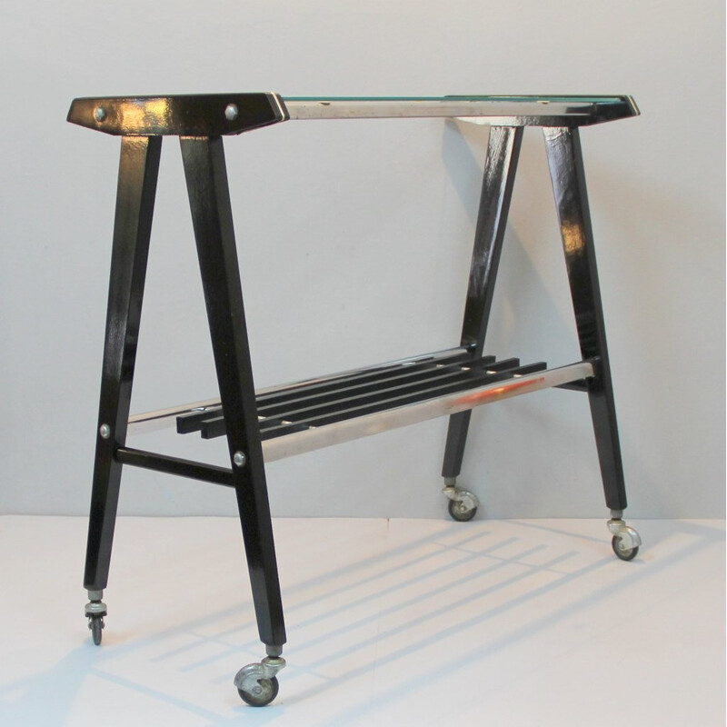 Vintage side table in wood and aluminium - 1960s
