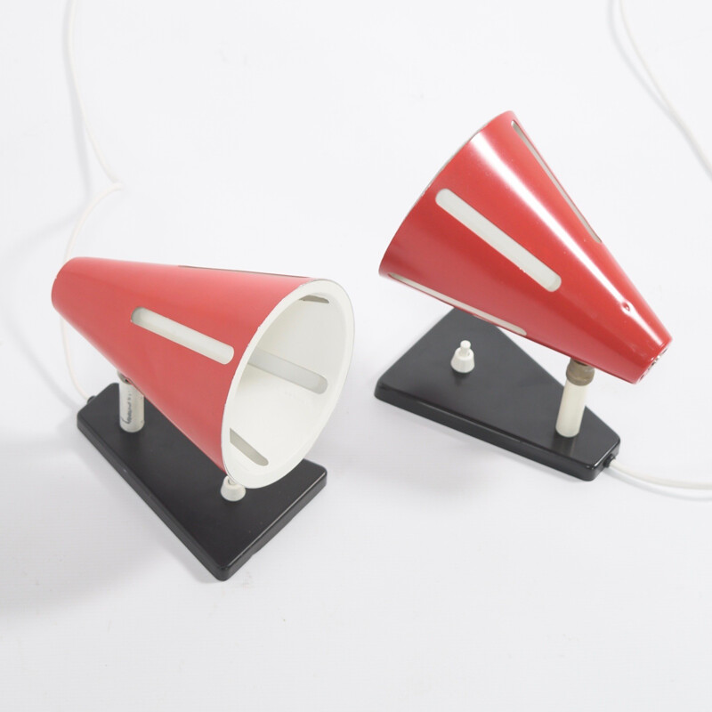 Set of 2 red wall lights in metal Sun series by H. Th. J. A. Busquet for Hala Zeist - 1950s