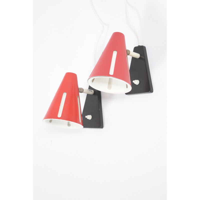 Set of 2 red wall lights in metal Sun series by H. Th. J. A. Busquet for Hala Zeist - 1950s