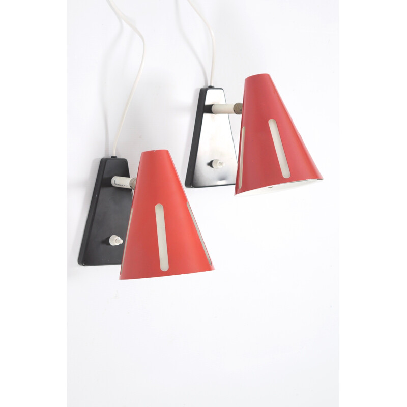 Set of 2 red wall lights in metal Sun series by H. Th. J. A. Busquet for Hala Zeist - 1950s