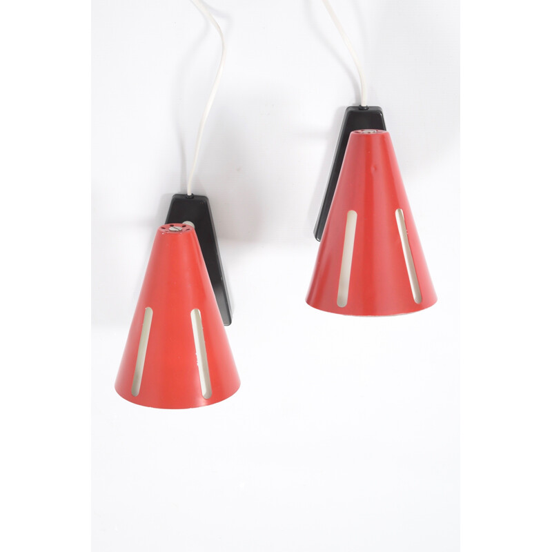 Set of 2 red wall lights in metal Sun series by H. Th. J. A. Busquet for Hala Zeist - 1950s