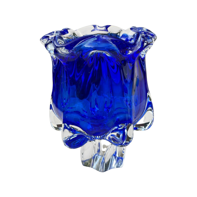 Vintage cobalt vase by J. Hospodka for Chribska Sklarna, Czechoslovakia 1960