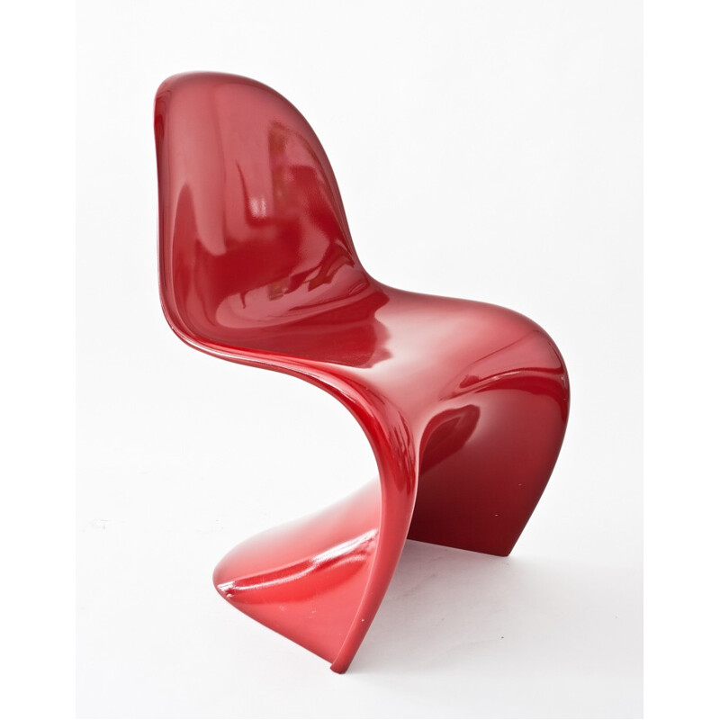 Danish red lacquered chair in polyester by Verner Panton  - 1970s