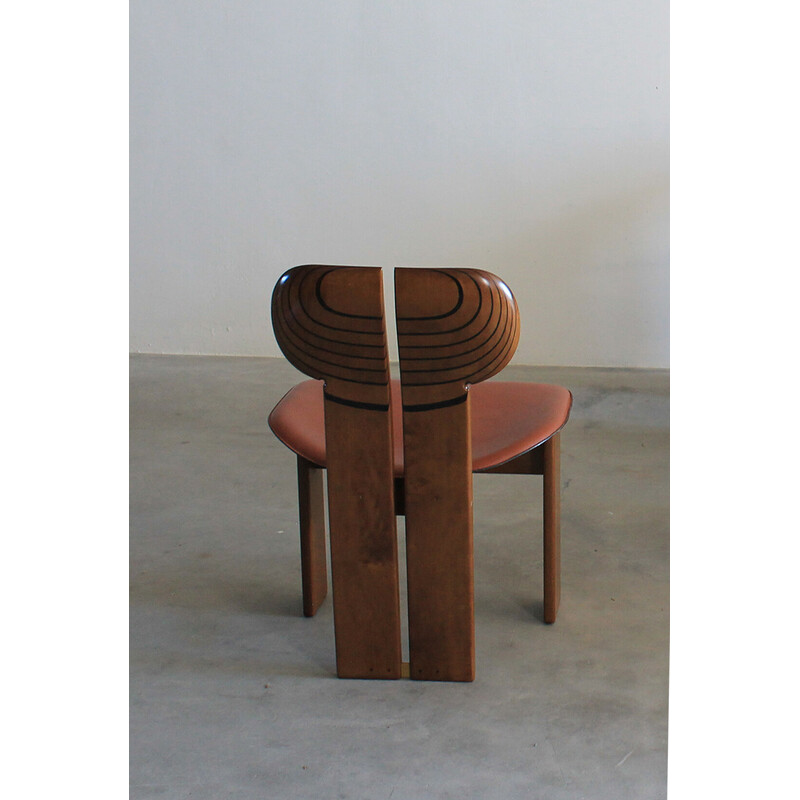 Vintage Africa chair in walnut, burl and leather by Tobia and Afra Scarpa for Maxalto, 1970