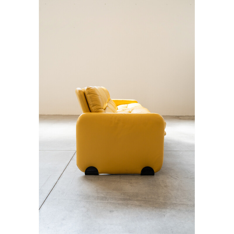 Ensemble de sièges vintage en cuir jaune par Ammannati et Vitelli pour Brunati, Italie 1970