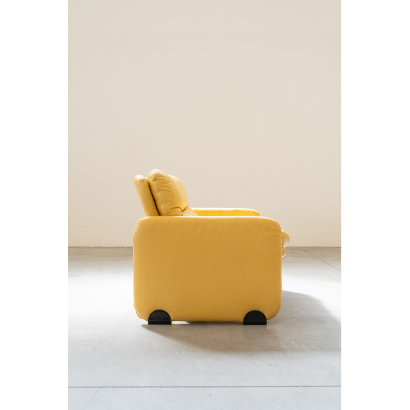 Juego de asientos vintage de cuero amarillo de Ammannati y Vitelli para Brunati, Italia 1970