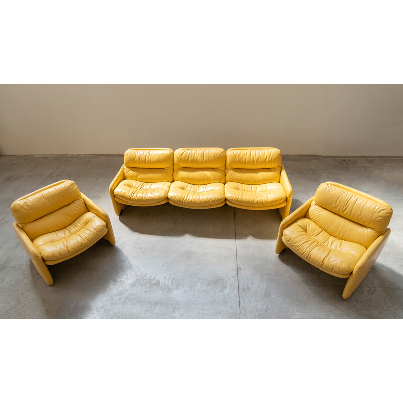 Conjunto de assentos em pele amarela vintage de Ammannati e Vitelli para Brunati, Itália 1970