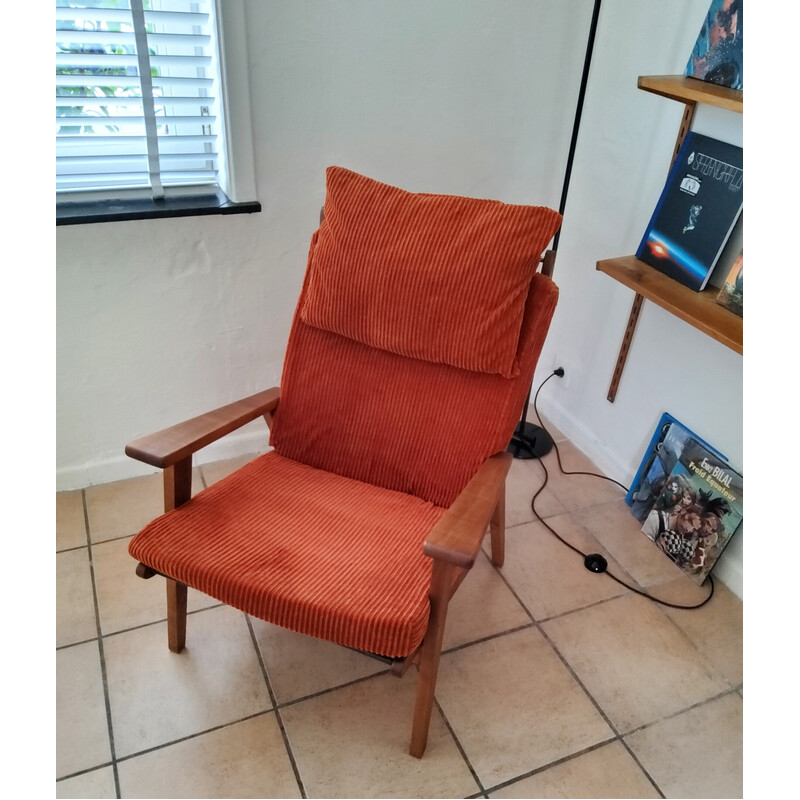 Vintage Lotus armchair in wood and orange velvet by Rob Parry for Gelderland, Netherlands 1960