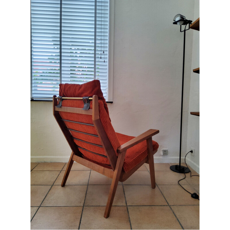 Fauteuil vintage Lotus en bois et velours orange par Rob Parry pour Gelderland, Pays-Bas 1960