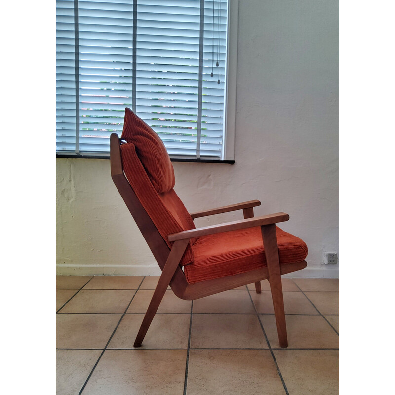 Vintage Lotus armchair in wood and orange velvet by Rob Parry for Gelderland, Netherlands 1960