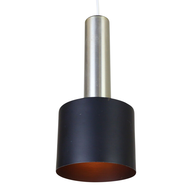 Minimalist cylindrical black hanging lamp in aluminium -  1960s