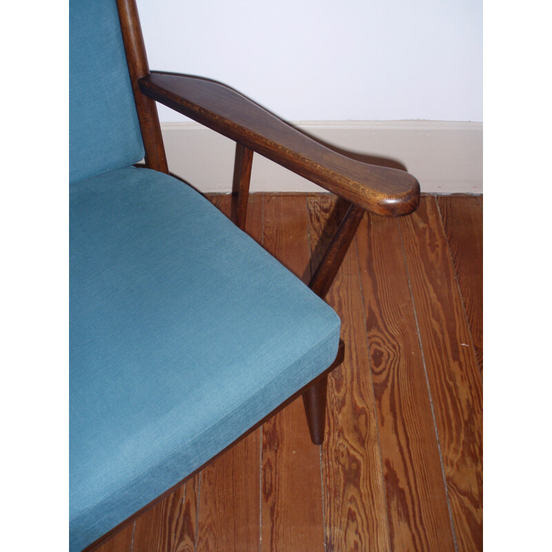 Paire de fauteuils Baumann bleu en hêtre et en coton - 1960