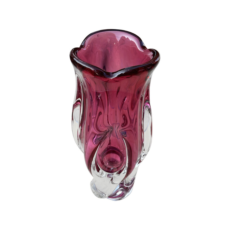 Vintage pink crystal vase by J. Hospodka for Chribska Sklarna, Czechoslovakia 1960