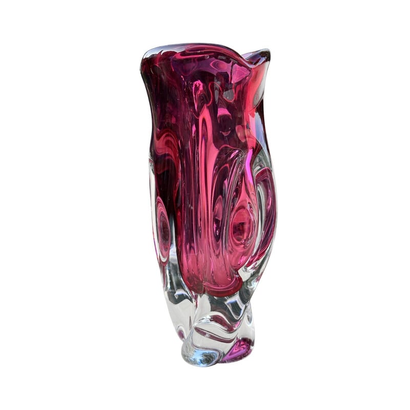 Vintage pink crystal vase by J. Hospodka for Chribska Sklarna, Czechoslovakia 1960