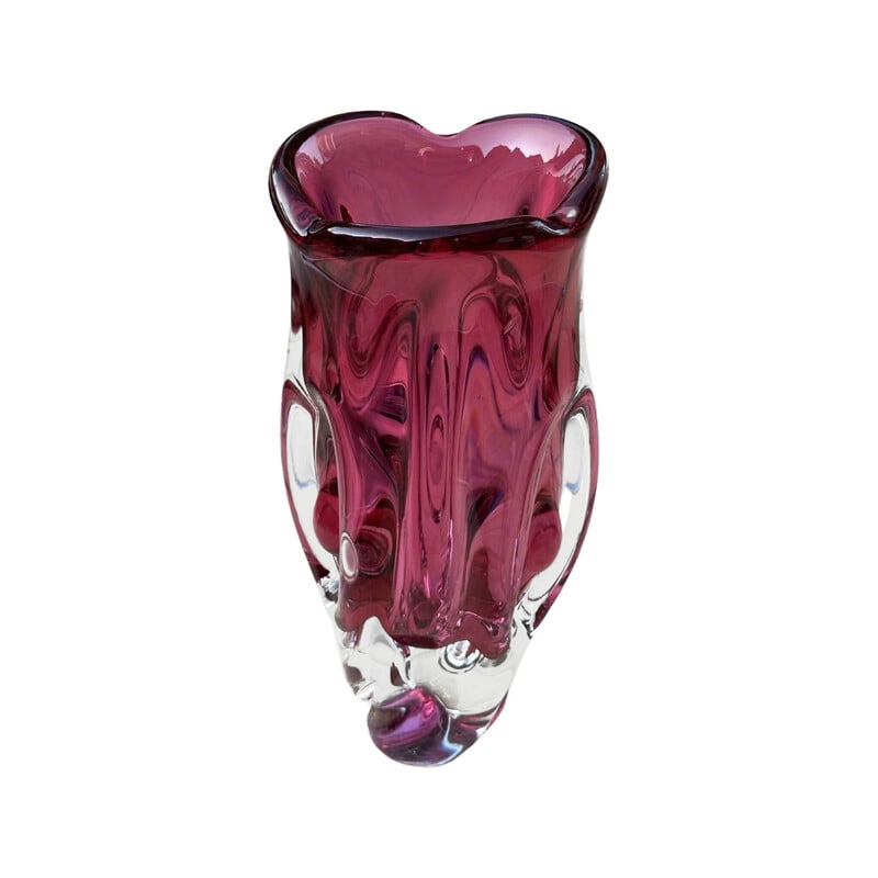 Vintage pink crystal vase by J. Hospodka for Chribska Sklarna, Czechoslovakia 1960