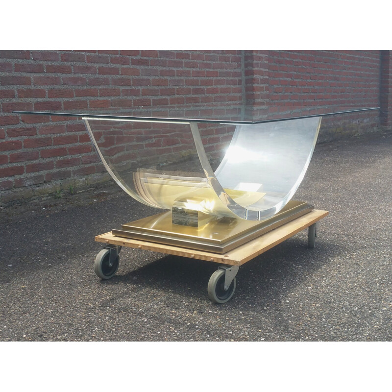 Plexigas and brass coffee table  by Hollis Jones for Belgo Chrom  - 1970s