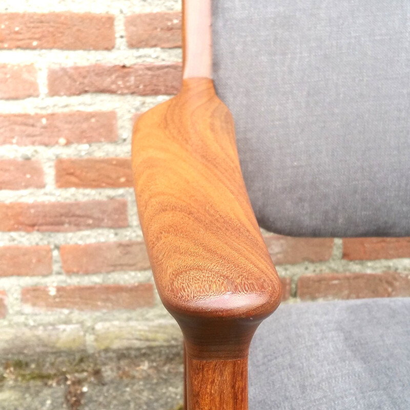 Danish mid century grey easy chair in teak and cotton - 1960s