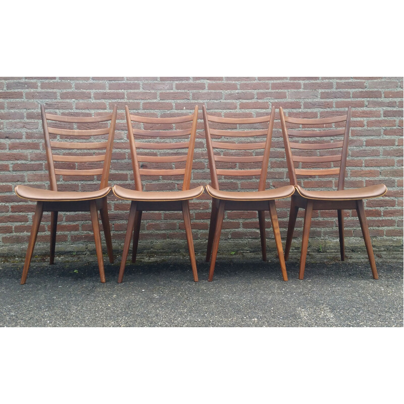 Set of 4 brown dining chairs by Cees Braakman for UMS Pastoe  - 1950s  