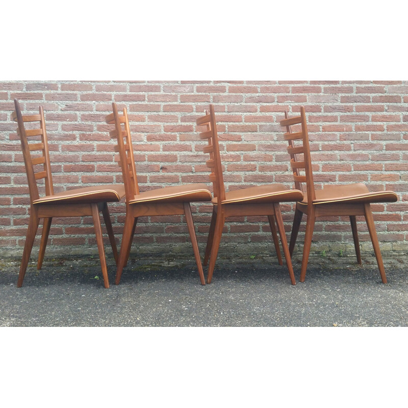 Ensemble de 4 chaises à repas marron de Cees Braakman pour UMS Pastoe - 1950