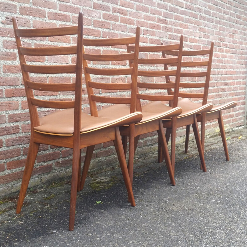 Ensemble de 4 chaises à repas marron de Cees Braakman pour UMS Pastoe - 1950