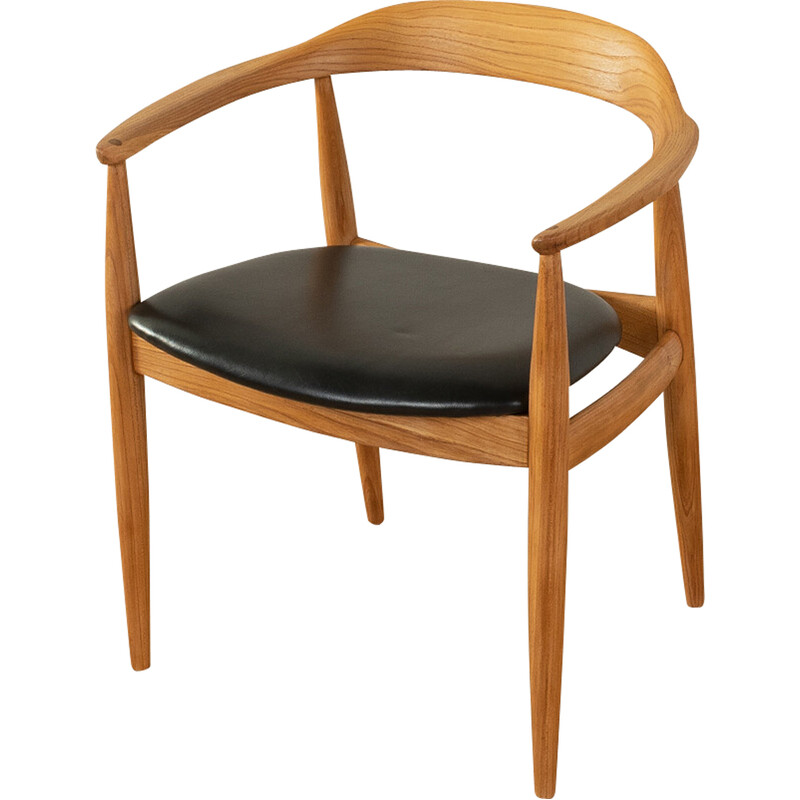 Vintage fauteuil in essenhout en leer van Illum Wikkelsø voor Niels Eilersen, Denemarken 1950