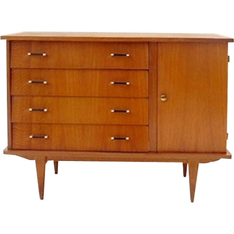 Light wooded chest of drawers with rounded corners- 1950s