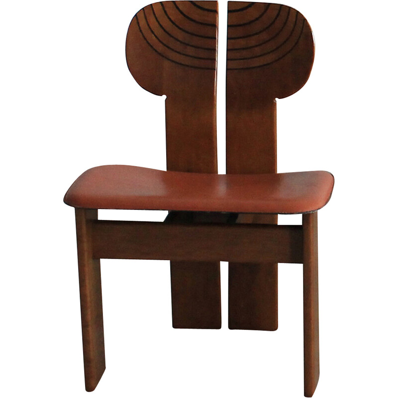 Vintage Africa chair in walnut, burl and leather by Tobia and Afra Scarpa for Maxalto, 1970