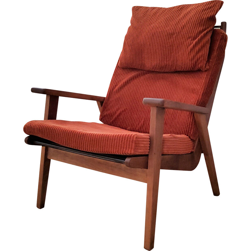Vintage Lotus armchair in wood and orange velvet by Rob Parry for Gelderland, Netherlands 1960