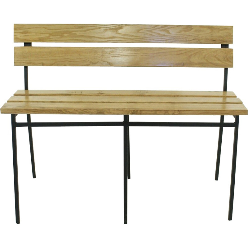 Mid century solid oak bench - 1960