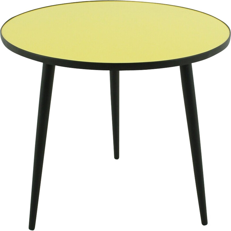 Round yellow and black coffee table - 1950s