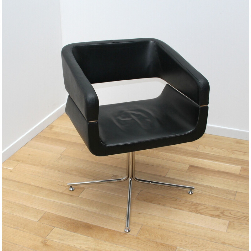 Vintage leather and aluminum office chair for La Cividina