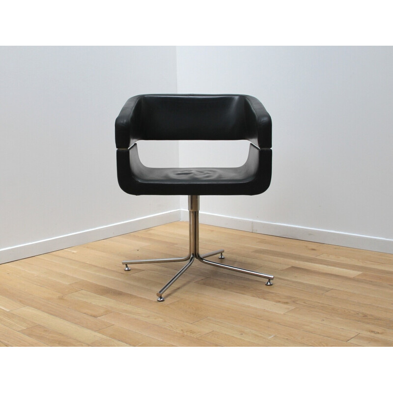 Vintage leather and aluminum office chair for La Cividina