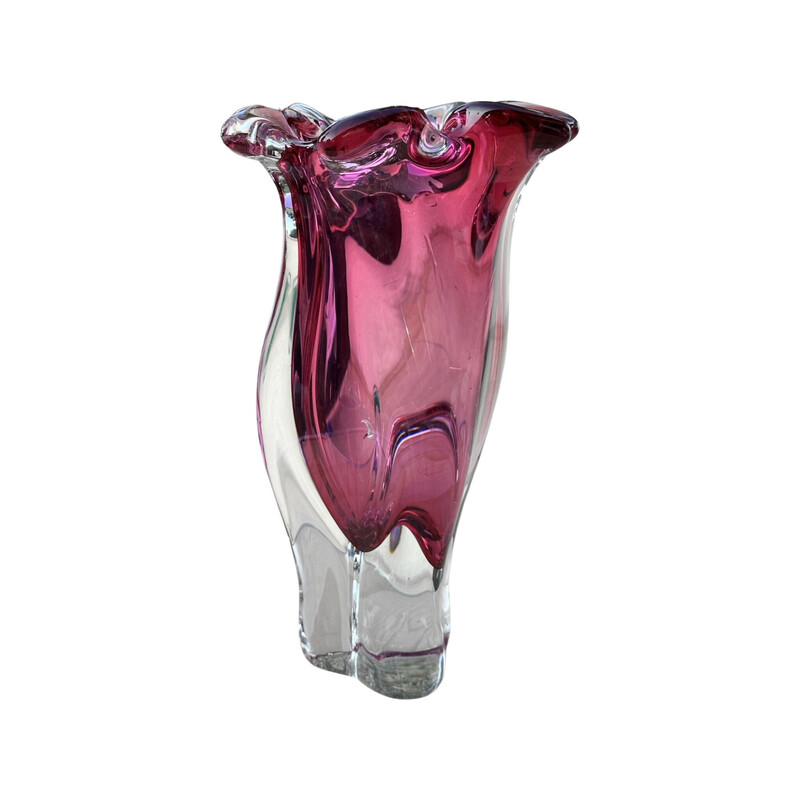 Vintage glass crystal vase by J. Hospodka for Chribska Sklarna, Czechoslovakia 1960