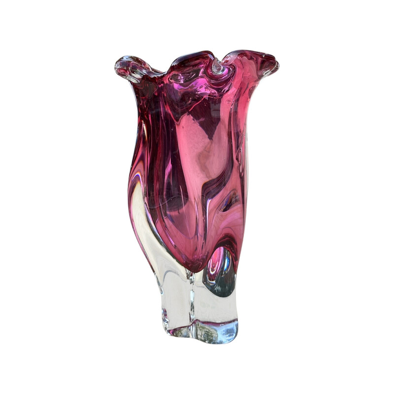 Vintage glass crystal vase by J. Hospodka for Chribska Sklarna, Czechoslovakia 1960