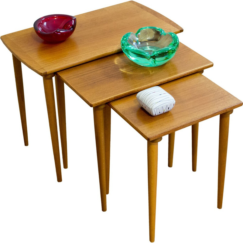 Set of 3 nesting tables in teak - 1960s