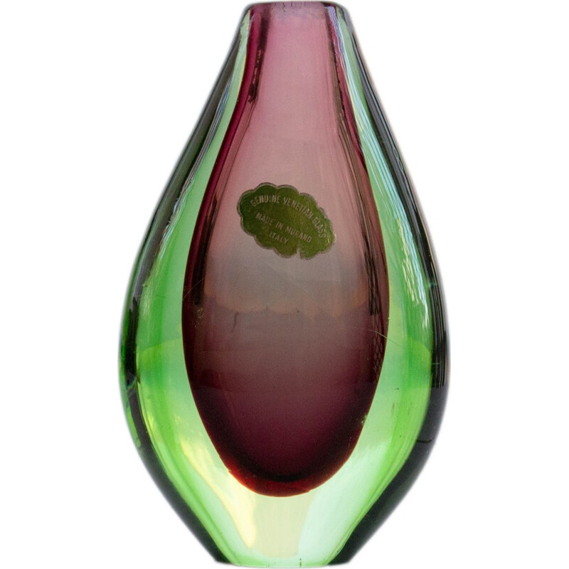 Murano sommerso green and purple vase - 1950s