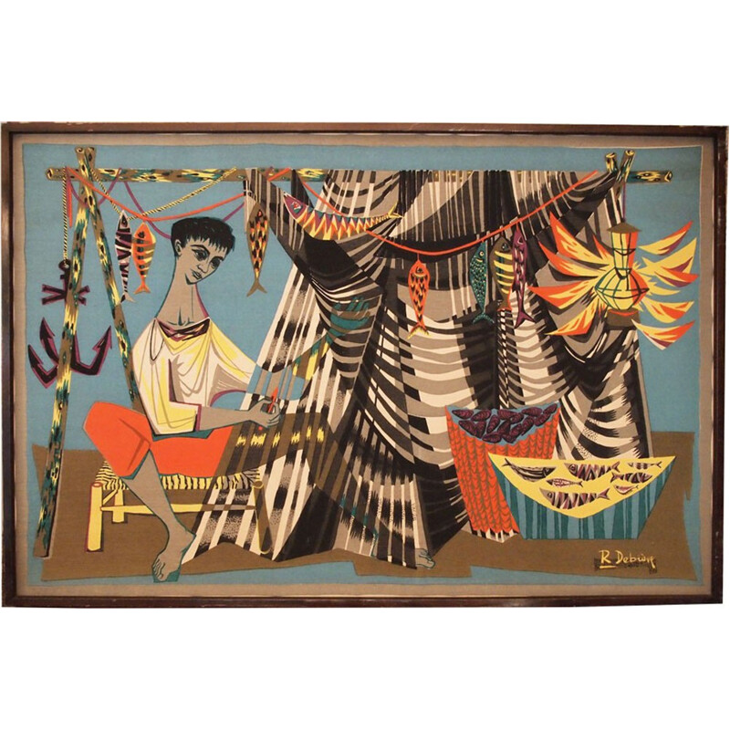 Robert Debiève tapestry 'le remailleur de filets' - 1950s