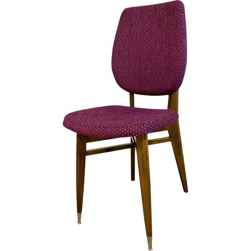 Pair of chairs walnut structure and purple fabric, France - 1960s