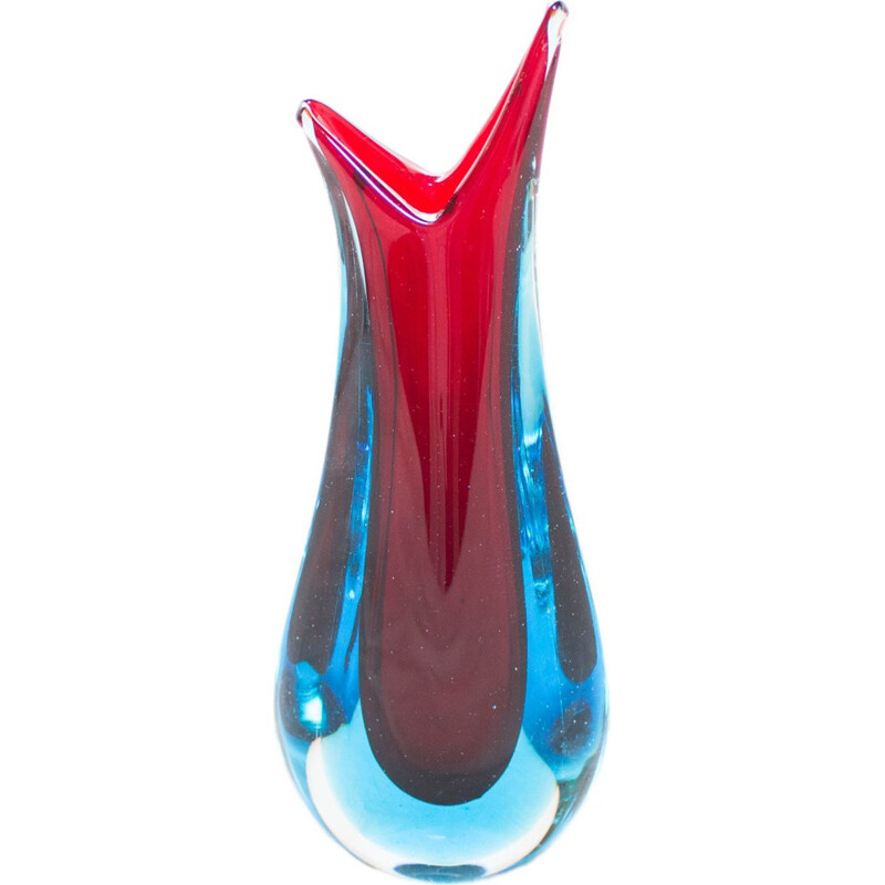 Vase Murano rouge et bleu Sommerso - 1960