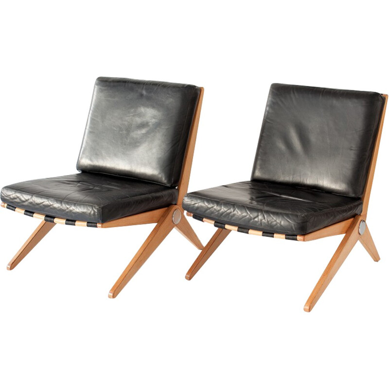 Pair of scissor easy chairs Model 92 by Pierre Jeanneret for Knoll International - 1950s